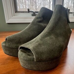 Chocolat Blu Green Suede Leather Shoes Olive Green Peep Toe Platform Sz 8.5